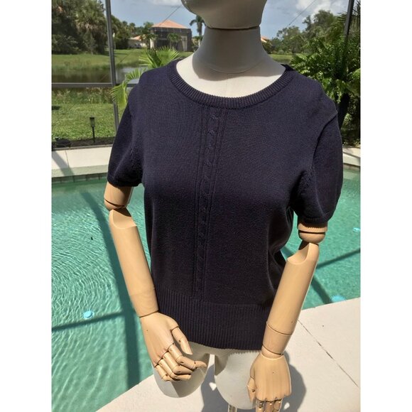 Tommy Hilifiger Navy Short Sleeve Light Weight Sweater Size L - Picture 1 of 8